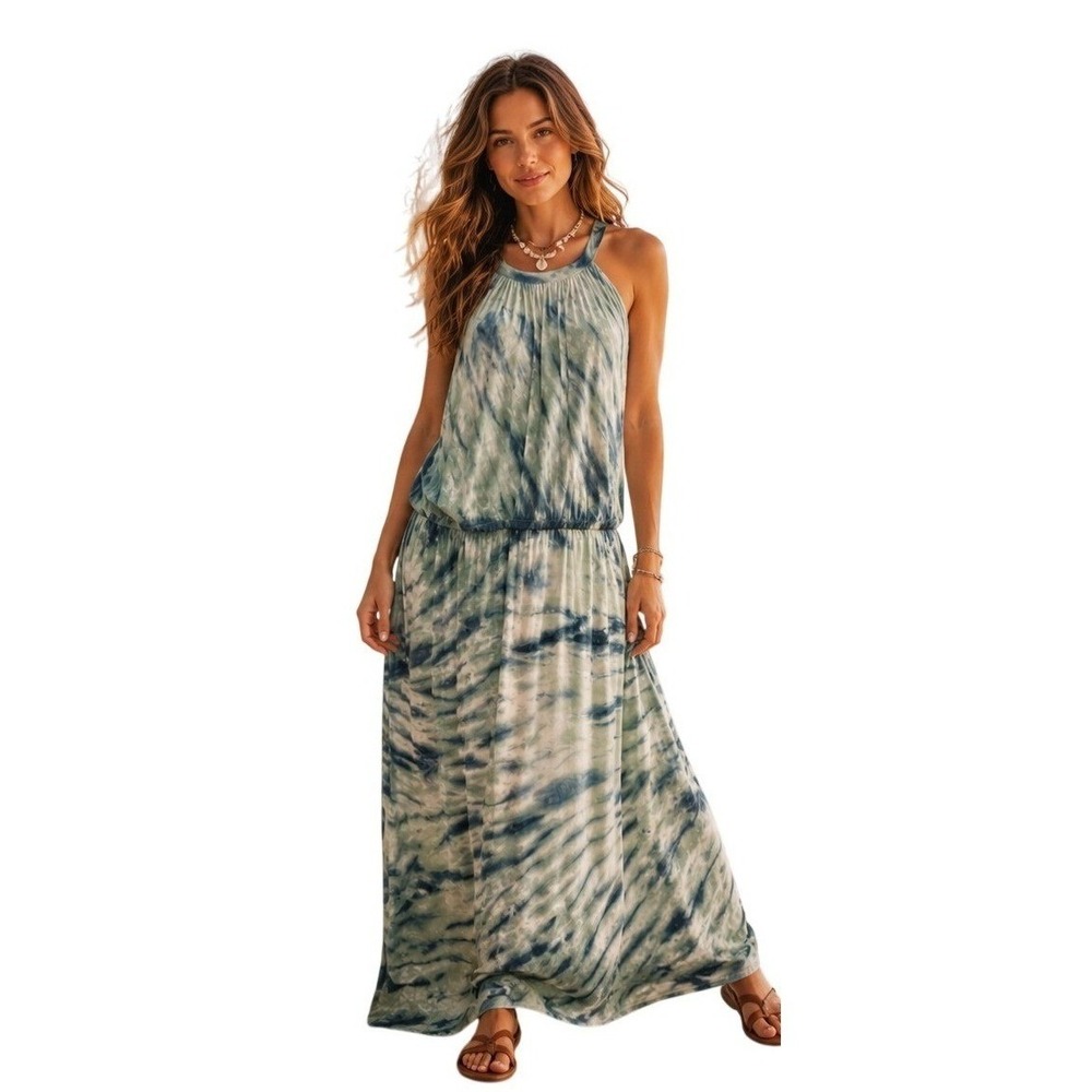 Lane Bryant Women's Tie Dye Cinch Waist Side Slit Sleeveless Maxi Dress Size 18